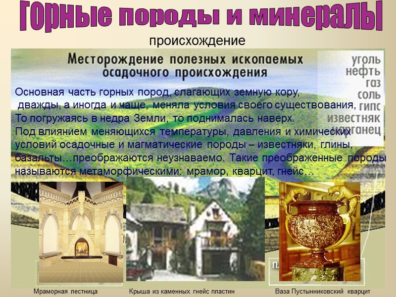 горные породы и минералы происхождение Глубоко в недрах Земли, в зоне высоких температуры и горные породы и минералы происхождение Глубоко в недрах Земли, в зоне высоких температуры и